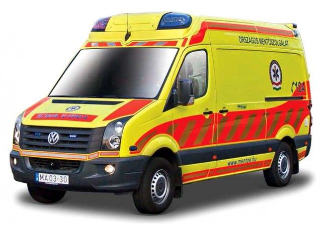 Available To Order – VW Crafter Ambulance - Yellow/Red 1:50 Bburago Model (BUR 32011)