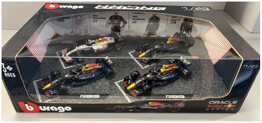 Available To Order – Red Bull Racing F1 Set RB19 #1/RB19 #11 Miami Livery/RB18 #1/RB16B #33 Turkey 1:43 Bburago Model (BUR 38092)