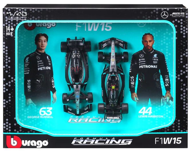 Available to Order – Mercedes Benz AMG Petronas F1 W15 #44 Hamilton + #63 Russell 2024 2 Car Set 1:43 (BUR 38115)