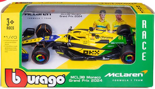 Available to Order – McLaren MCL38 F1 2024 Piastri Senna Livery Monaco 2024 Special - Card 1:43 (BUR 38214PS)