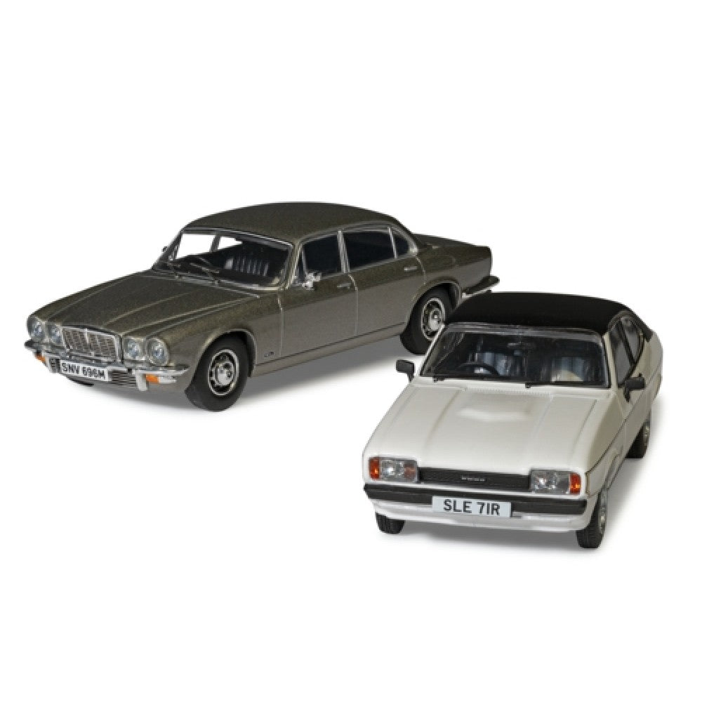 Available to Order – Screen Stars - Ford Capri Mk2 2.0s Diamond White, Jaguar Xj6 Series 2 Silver 1:43 Corgi Model (CC91992)