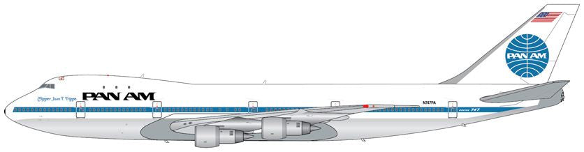 Boeing B747-100 Pan Am N747PA 'Clipper Juan T. Trippe' 1970s Livery Polished Bell 1:200 – diecast model