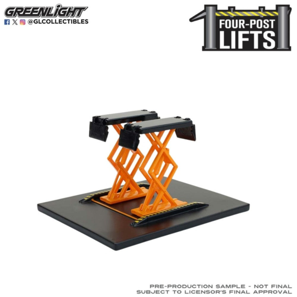 Available to Order – Auto Body Shop - Automotive Double Scissor Lifts Series 2 - Orange and Black 1:64 GreenLight Model (GL16220-A)