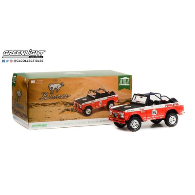 Available To Order – Artisan Collection 1969 Ford Baja Bronco No.56 Purolator Tribute Edition 1:18 GreenLight Model (GL19104)