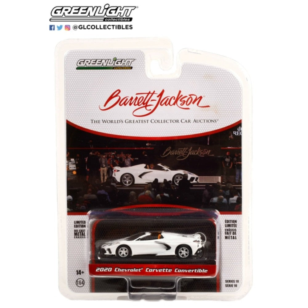 1:64 GREENLIGHT GL37260-F BARRETT-JACKSON 'SCOTTSDALE EDITION' SERIES 10 2020 CHEVROLET CORVETTE C8 STINGRAY CONVERTIBLE (LOT NO.1275) ARCTIC WHITE WITH NATURAL INTERIOR