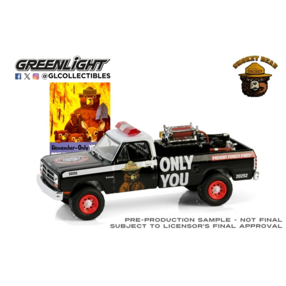 THIS ITEM IS AVAILABLE TO ORDER FROM OUR SUPPLIER - 1:64 GREENLIGHT GL38070-E SMOKEY BEAR SERIES 4 - 1987 DODGE RAM D250 WITH FIRE EQUIPMENT, HOSE AND TANK - REMEMBER, ONLY YOU CAN PREVENT FOREST FIRES!