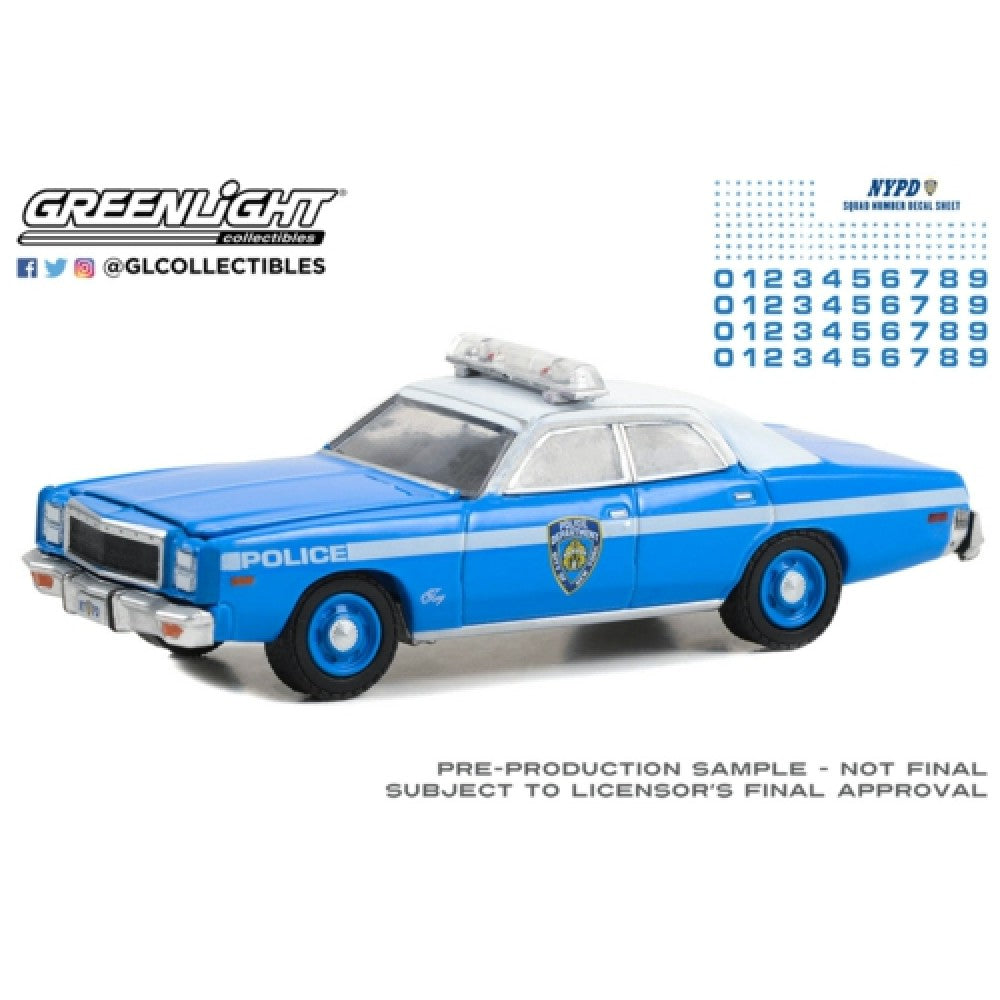 THIS ITEM IS AVAILABLE TO ORDER FROM OUR SUPPLIER - 1:64 GREENLIGHT GL42773 HOT PURSUIT - 1977 PLYMOUTH FURY - NEW YORK CITY POLICE DEPARTMENT (NYPD)