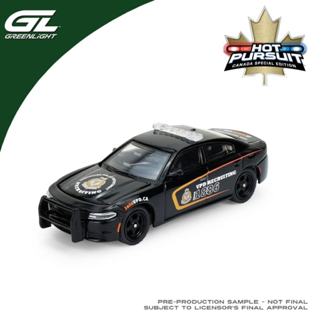 Available to Order – Hot Pursuit - Canada Special Edition - Dodge Charger 2018 - Vancouver Recruitment 1:64 Model (gl43065-c) 1:64 GreenLight Model (GL43065-C)
