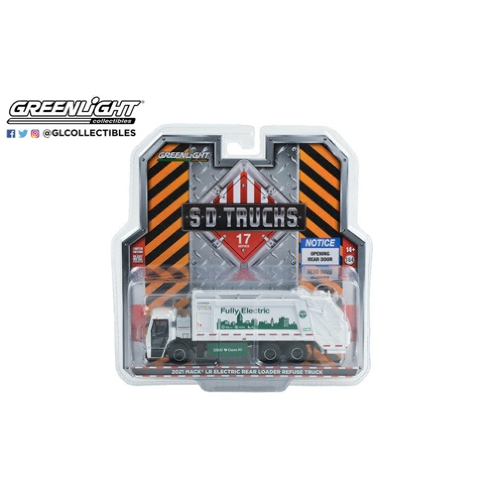 THIS ITEM IS AVAILABLE TO ORDER FROM OUR SUPPLIER - 1:64 GREENLIGHT GL45170-C S.D. TRUCKS SERIES 17 2021 MACK LR ELECTRIC REAR LOADER REFUSE TRUCK DSNY FULLY ELECTRIC