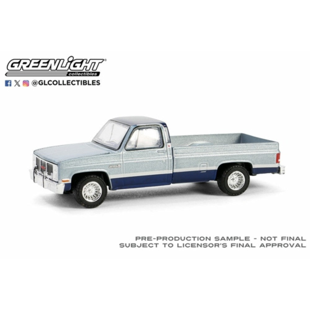 THIS ITEM IS AVAILABLE TO ORDER FROM OUR SUPPLIER - 1:64 GREENLIGHT GL48090-D DOWN ON THE FARM SERIES 9 - 1985 GMC SIERRA CLASSIC K2500 - SILVER AND MIDNIGHT BLUE SOLID PACK