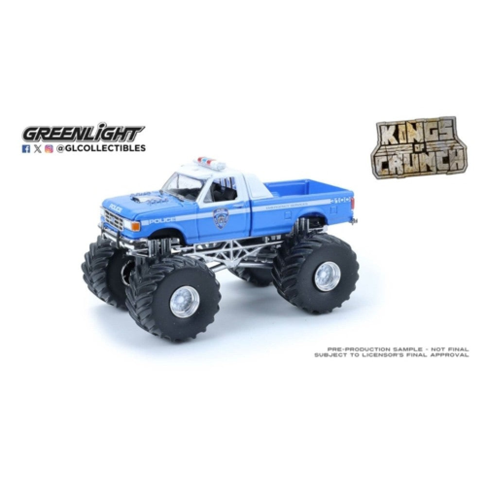 Available to Order – Kings of Crunch Special Edition - Hot Pursuit - 1990 Ford F-350 - Nypd 1:64 GreenLight Model (GL49170-E)