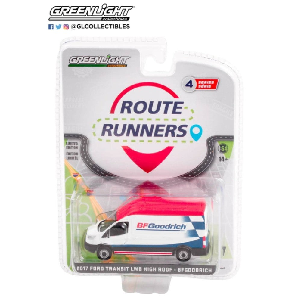 1:64 GREENLIGHT GL53040-B ROUTE RUNNERS SERIES 4 2017 FORD TRANSIT LWB HIGH ROOF BFGOODRICH TAKE CONTROL