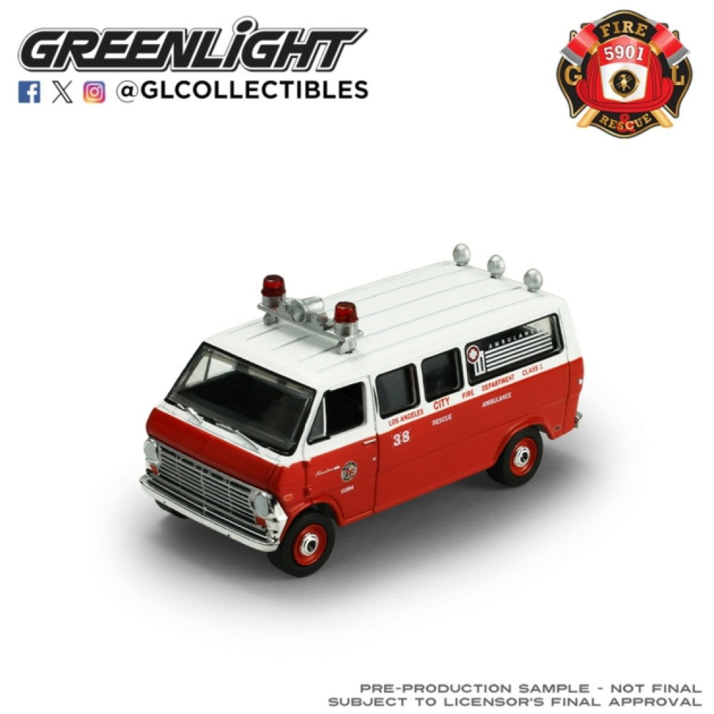 Available to Order – Fire and Rescue Series 4 - Ford Econoline Ambulance 1969 - Los Angeles Fire Department 1:64 GreenLight Model (GL67070-B)