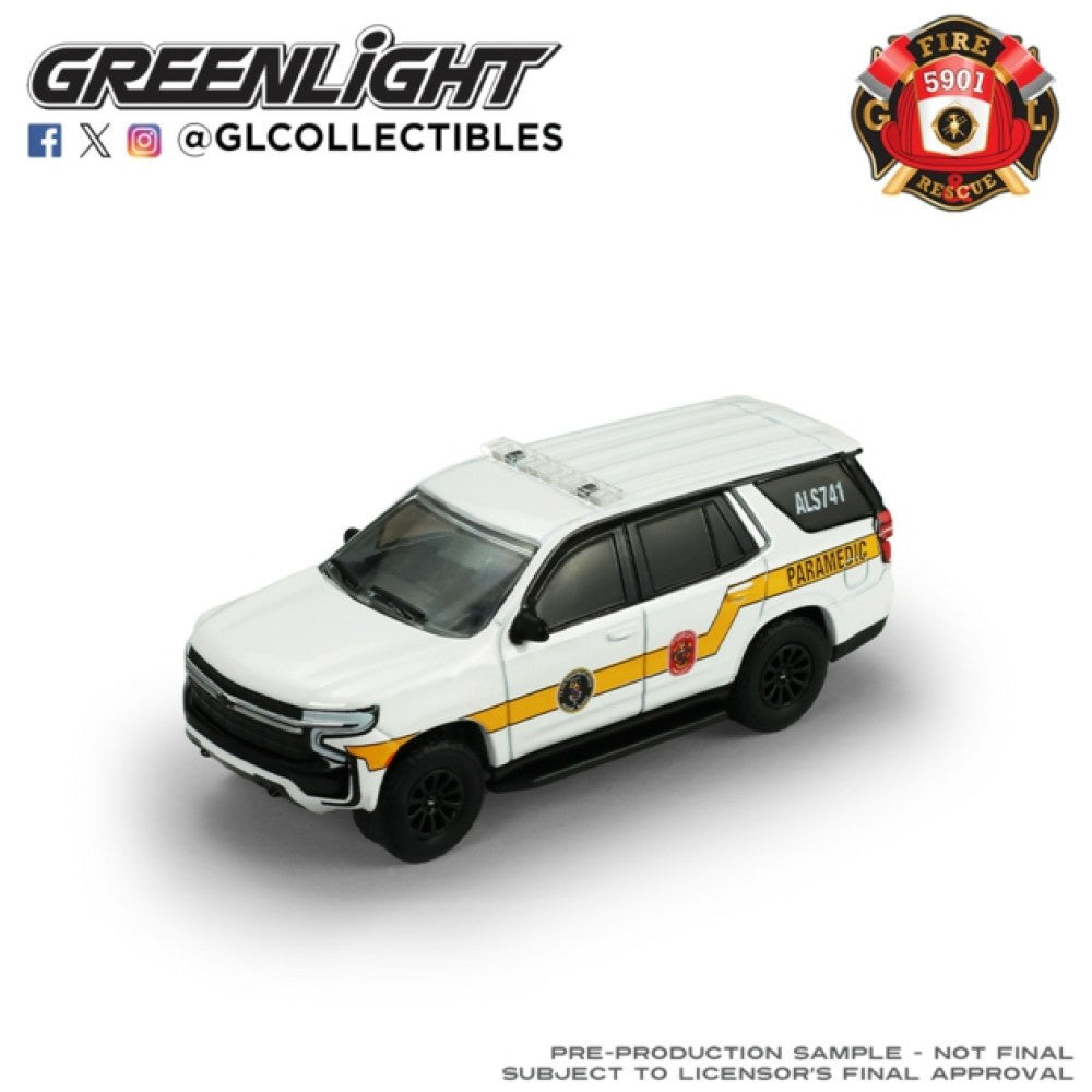 Available to Order – Fire and Rescue Series 4 - Chevrolet Tahoe 2024 - Bethesda, Maryland Bethesda - Chevy Chase Rescue Squad 1:64 GreenLight Model (GL67070-D)