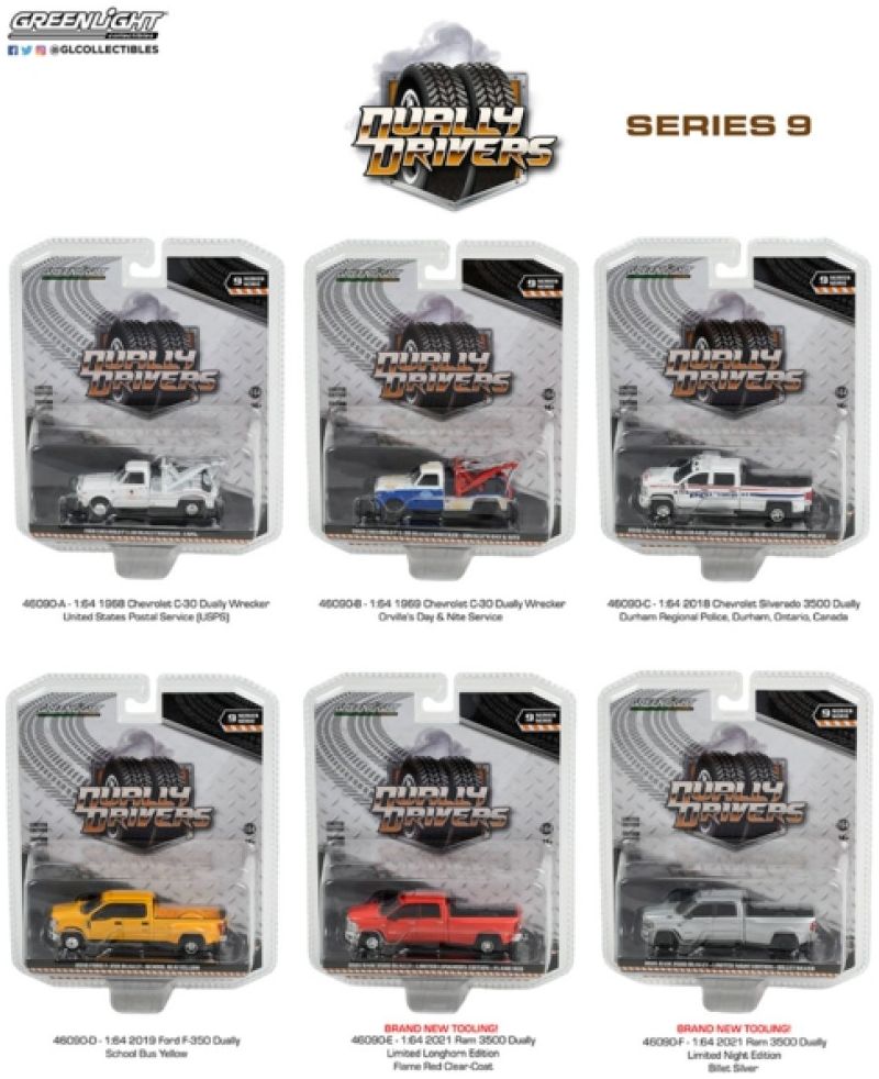 Available To Order – Dually Drivers Series 9 6-Truck Set 12pcs Asst 1:64 GreenLight Model (GRE 46090)