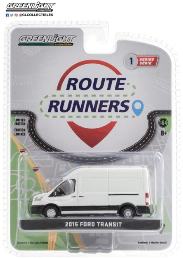 2015 Ford Transit LWB High Roof Oxford White Route Runners Series 1 1:64 GreenLight Model