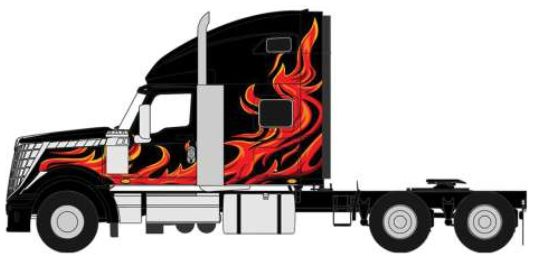 Available To Order – International Lonestar Black w/Flames 2010 1:64 IXO America Model (IXA U64TR008)