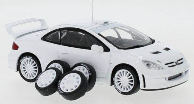 Available To Order – Peugeot 307 WRC White 2 Set of Wheels and Tyres/Extra Rear Spoiler 1:43 IXO Model (IXO MDCS030)