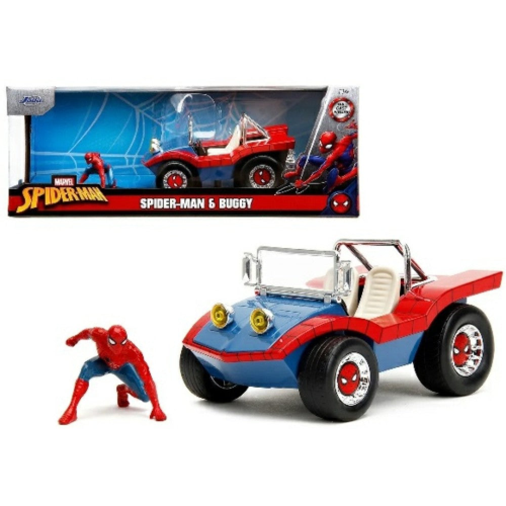 THIS ITEM IS AVAILABLE TO ORDER - 1:24 JADA JAD33729 MARVEL 60TH ANNIVERSARY 70S EDITION BUGGY WITH SPIDERMAN FIGURE