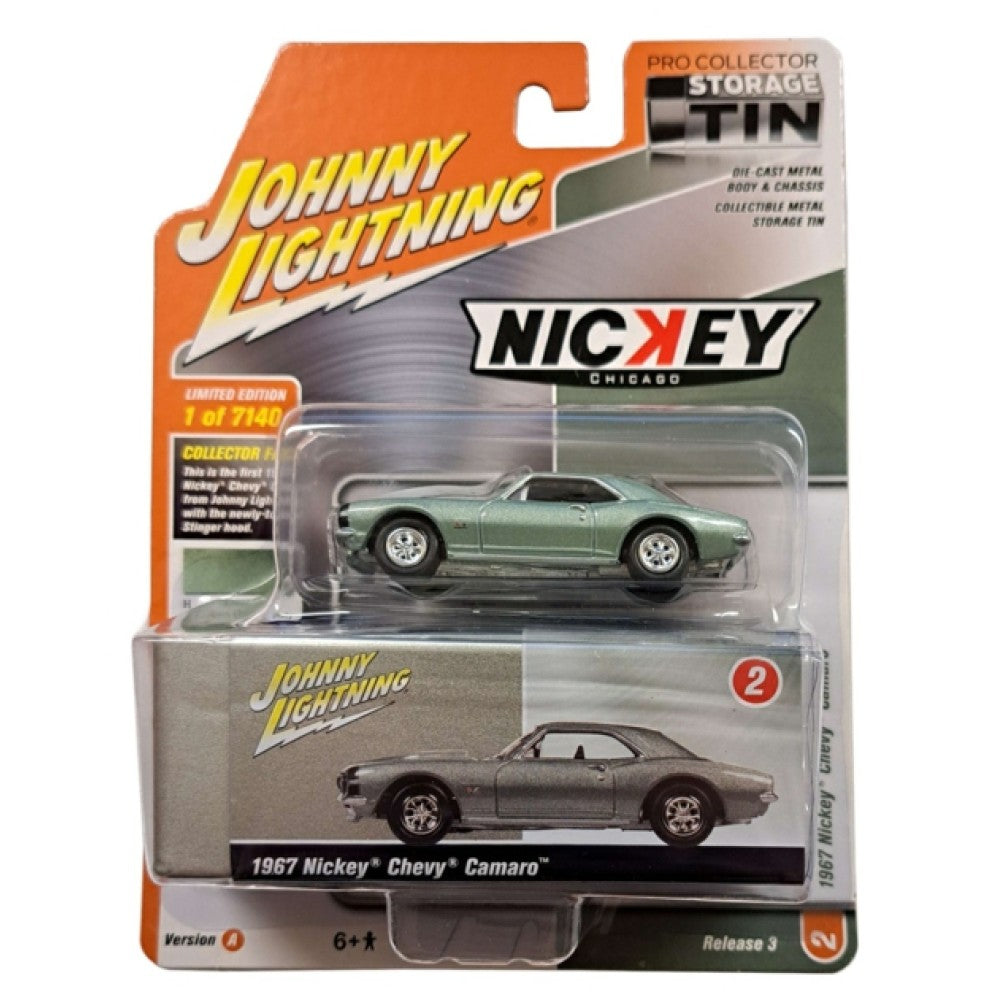 Available to Order – Jl Collector Tin Assortment 2021 Release 3 Version a Nickey 1967 Chevrolet Camaro Mountain Green W/black Nose Stripe 1:64 Model (jlct008a-2) 1:64 Johnny Lightning Model (JLCT008A-2)