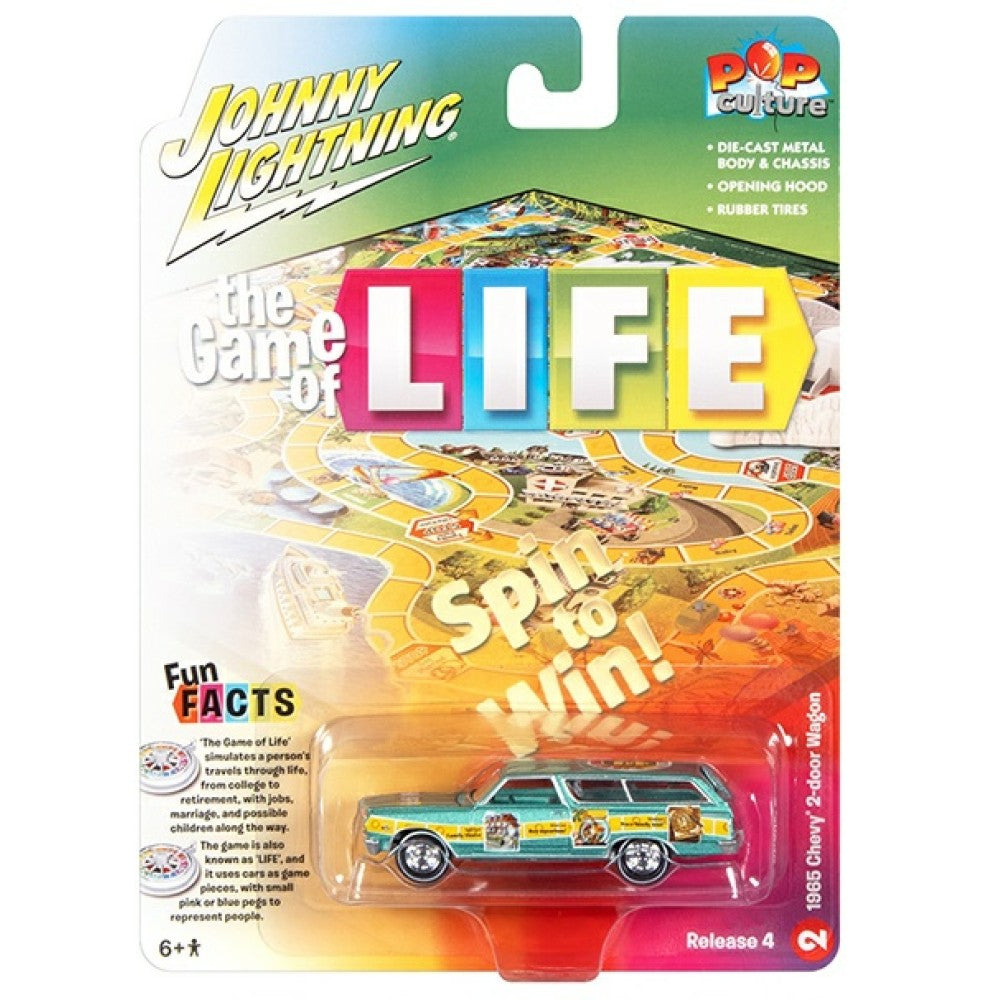 Available to Order – Pop Culture - Release 4 2022 - Game of Life 1965 Chevy Station Wagon Artesian Turquoise Poly 1:64 Model (jlpc009-2) 1:64 Johnny Lightning Model (JLPC009-2)