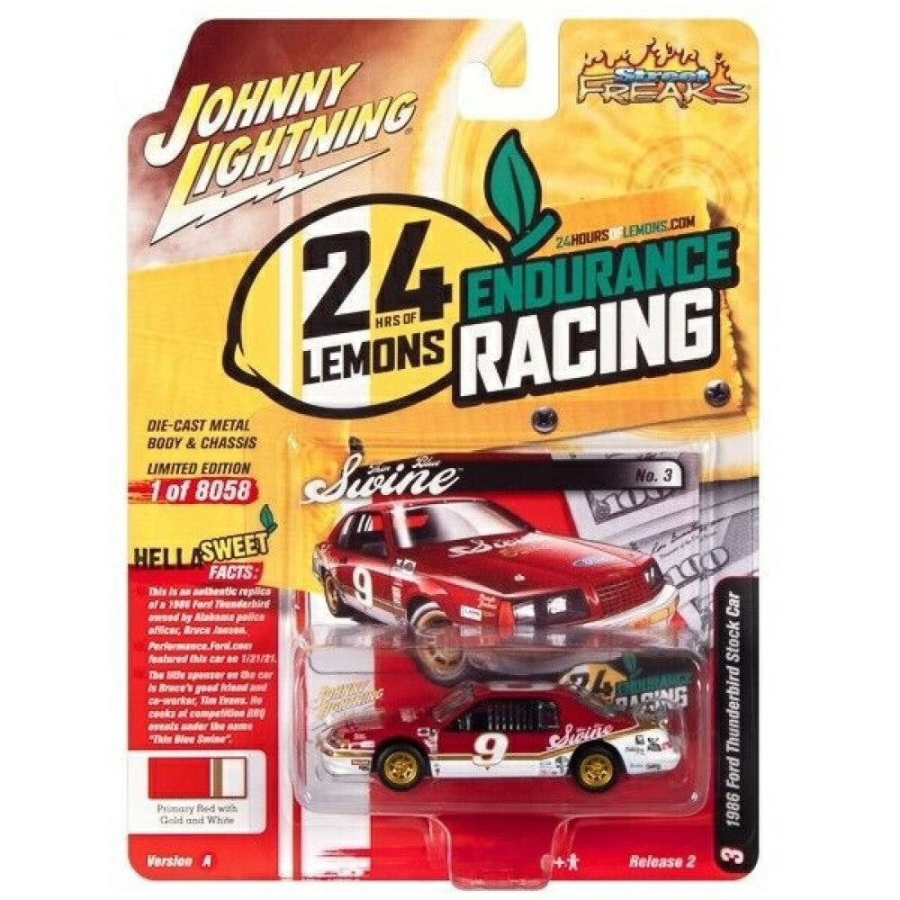 THIS ITEM IS AVAILABLE TO ORDER FROM OUR SUPPLIER - 1:64 JLSF024A-3 JOHNNY LIGHTNING STREET FREAKS RELEASE 2 2022 A 1986 FORD THUNDERBIRD STOCK CAR RED (24 HOURS OF LEMONS)