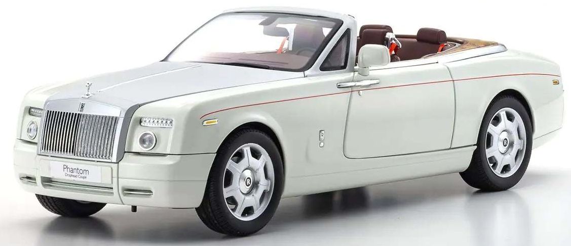 Available to Order – Rolls-Royce Phantom Drophead Coupe 2007 English White Silver Bonnet Red pinstripe 1:18 (KYO 08871EW2)