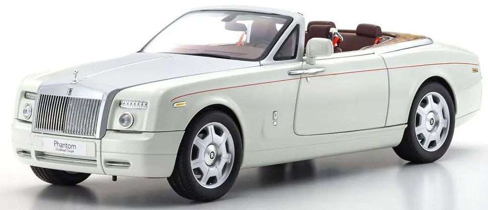Available to Order – Rolls-Royce Phantom Drophead Coupe 2007 English White Silver Bonnet Red pinstripe 1:18 (KYO 08871EW2)
