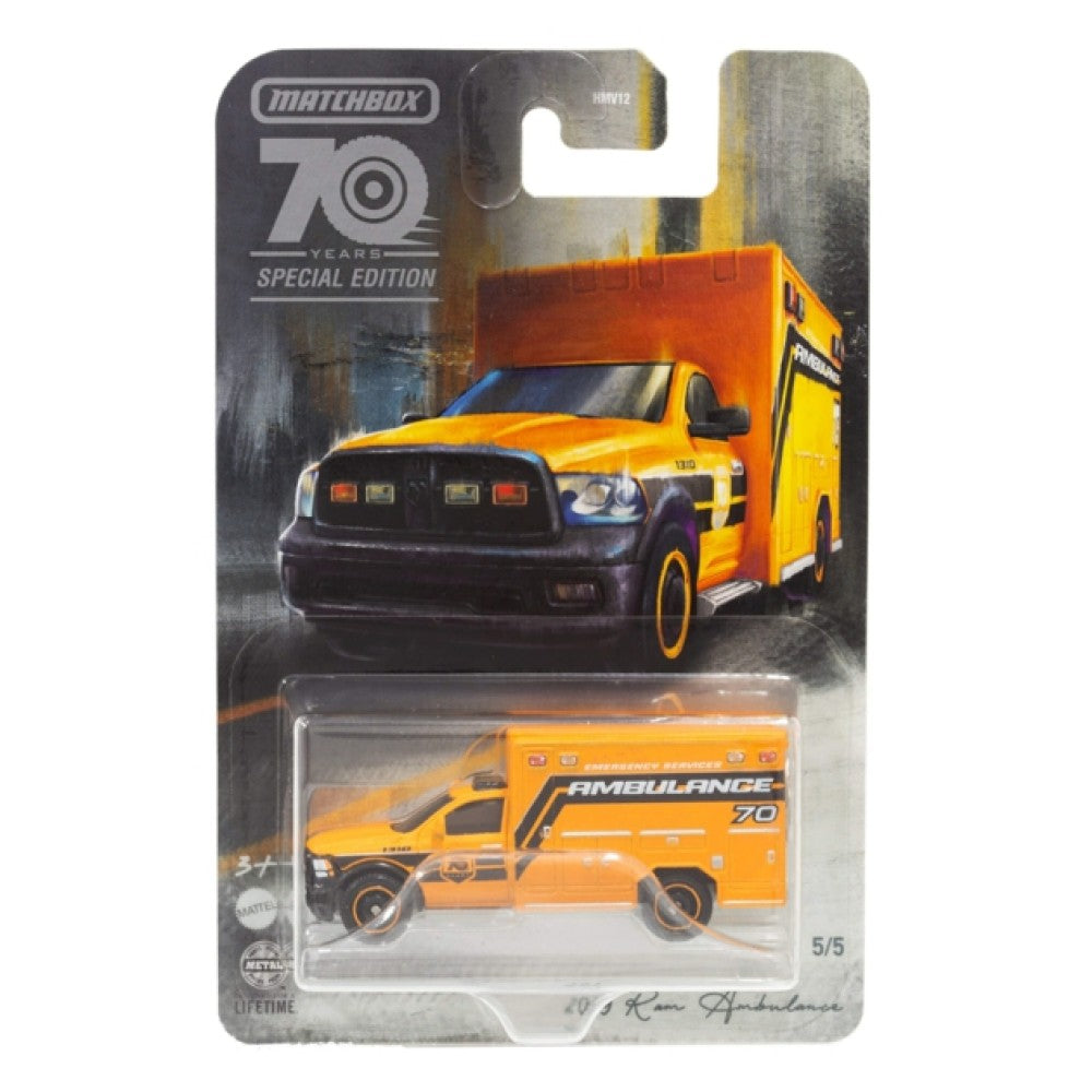 THIS ITEM IS AVAILABLE TO ORDER - MATCHBOX MATHMV12-HMV17 1:64 70 YEARS ANNIVERSARY 2019 RAM AMBULANCE HMV17