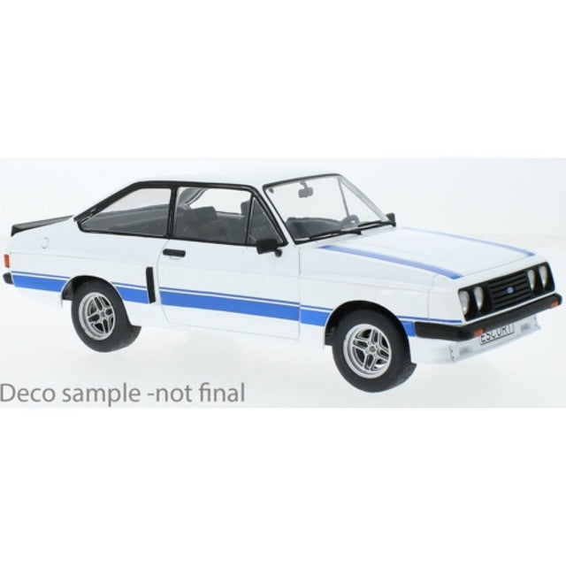 Available To Order – Ford Escort MK Ii R White with Blue Bonnet Stripes 1:18 MCG Model Car (MCG18350)