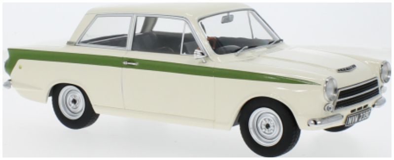 Available to Order – Ford Lotus Cortina MK I White/Green 1963 (RHD) 1:18 (MCG 18434)