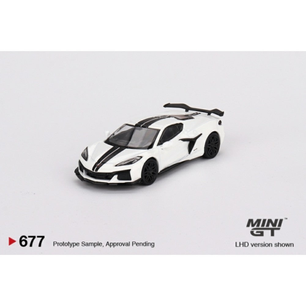 Available to Order from Supplier – 1:64 MINI GT Chevrolet Corvette Z06 2023 Arctic White (LHD) MGT00677-L