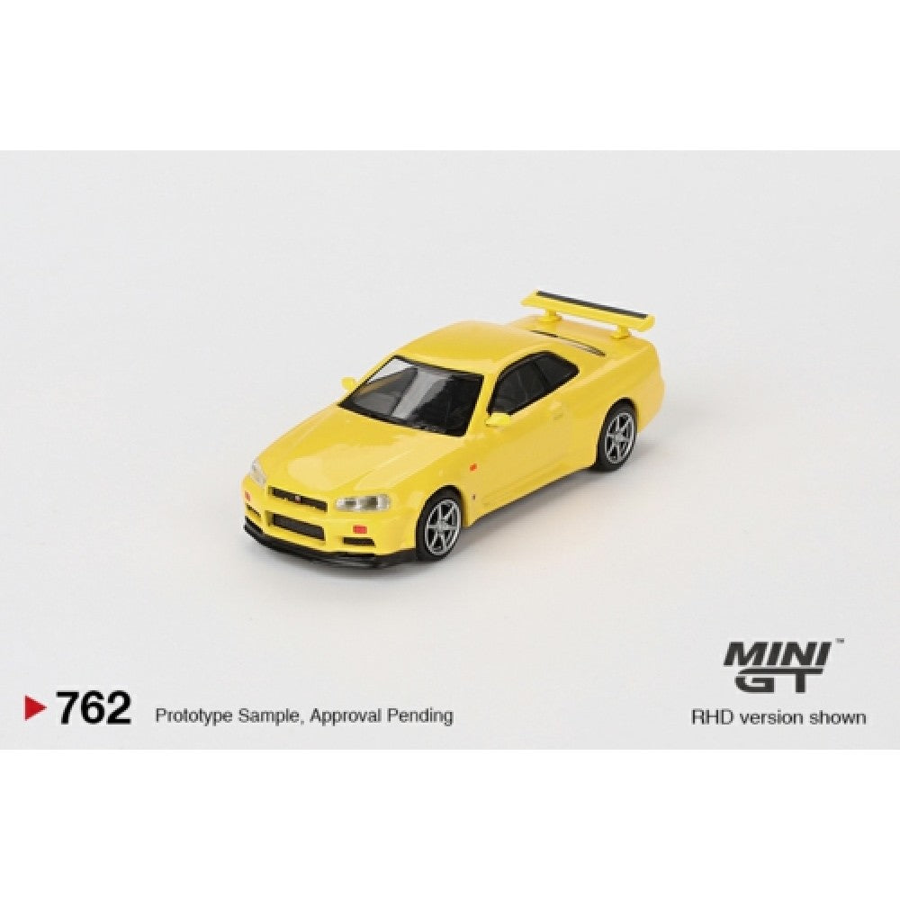 Available to Order from Supplier – 1:64 MINI GT Nissan Skyline Gt-R (R34) V-Spec Lightning Yellow (RHD) MGT00762-R