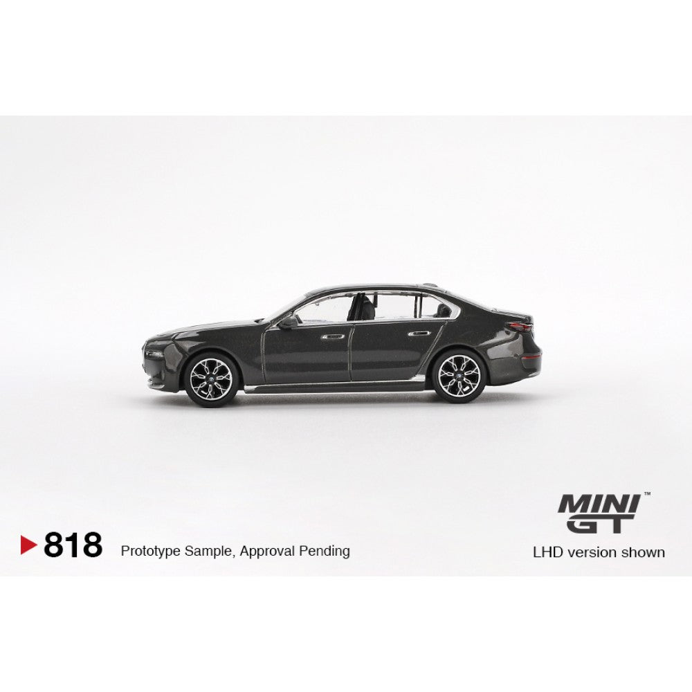 BMW I7 XDRIVE60 Dravit Grey (LHD) Blister Packaging 1:64 Mini GT Model Car (MGT00818-BL)
