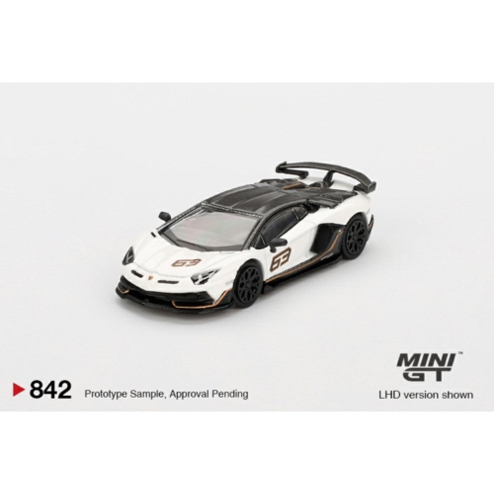 Available to Order from Supplier – 1:64 MINI GT Lamborghini Aventador Svj 63 Bianco Asopo (RHD) MGT00842-R