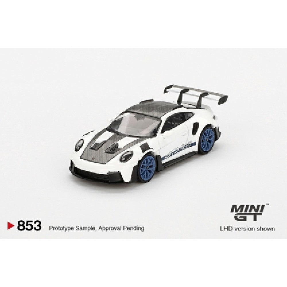 PRE ORDER STOCKS DUE MARCH / APRIL 2025 1:64 MINI GT MGT00853-L PORSCHE 911 (992) GT3 RS WEISSACH PACKAGE WHITE W/INDIGO BLUE (LHD)