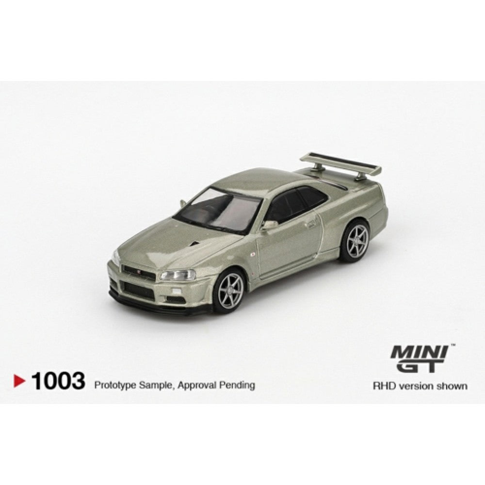 PRE ORDER STOCKS DUE OCTOBER / NOVEMBER 2025 1/64 MINI GT MGT01003-R NISSAN SKYLINE GT-R (R34) V-SPEC II NURMILLENIUM JADE (RHD)