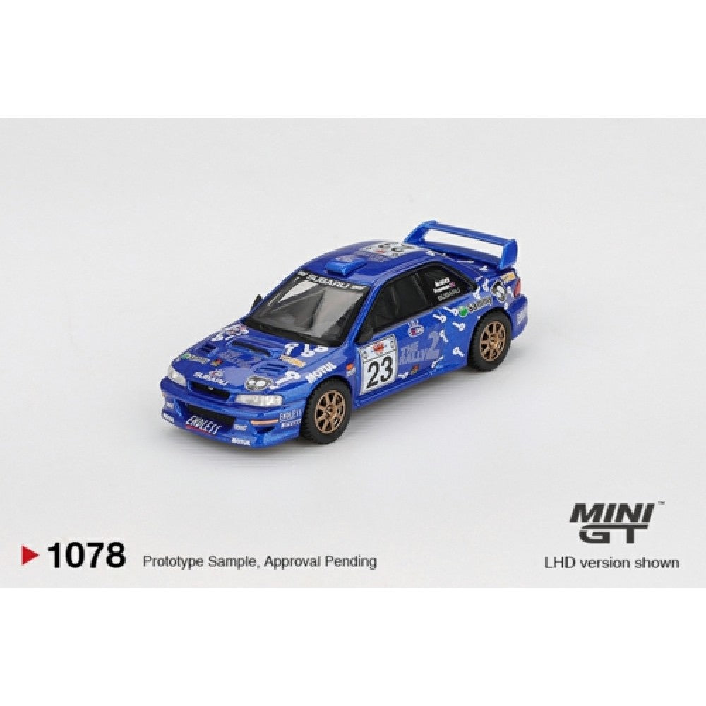 PRE ORDER STOCKS DUE DECEMBER 2025 / JANUARY 2026 1:64 MINI GT MGT01078-BL SUBARU IMPREZA WRC99 NO.23 2000 ACROPOLIS RALLY (LHD) BLISTER PACKAGING