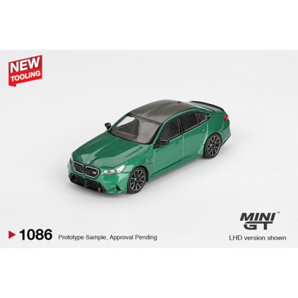 PRE ORDER STOCKS DUE JANUARY / FEBRUARY 2026 1:64 MINI GT MGT01086-R BMW M5 (G90) ISLE OF MAN GREEN METALLIC (RHD)