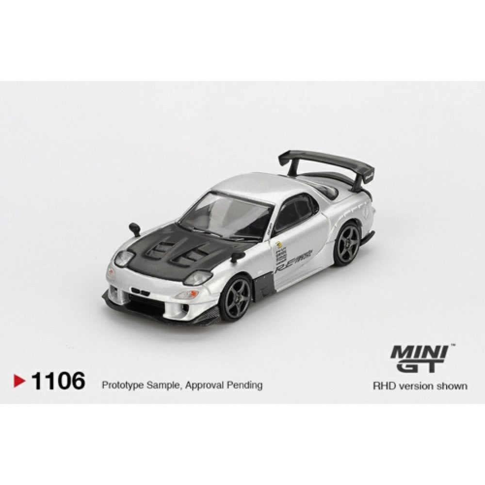 Pre-Order - 1:64 MINI GT Mazda RX-7 Re-Amemiya Silver Metallic (LHD) Blister Packaging MGT01106-BL Stocks Due Apr / May 2026