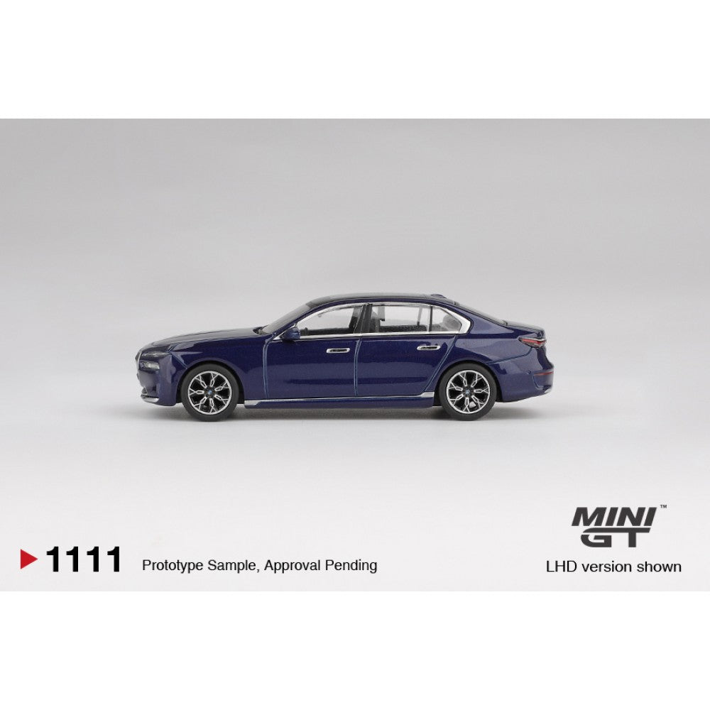 BMW I7 XDRIVE60 Tanzanite Blue Metallic (LHD) 1:64 Mini GT Model Car (MGT01111-L)