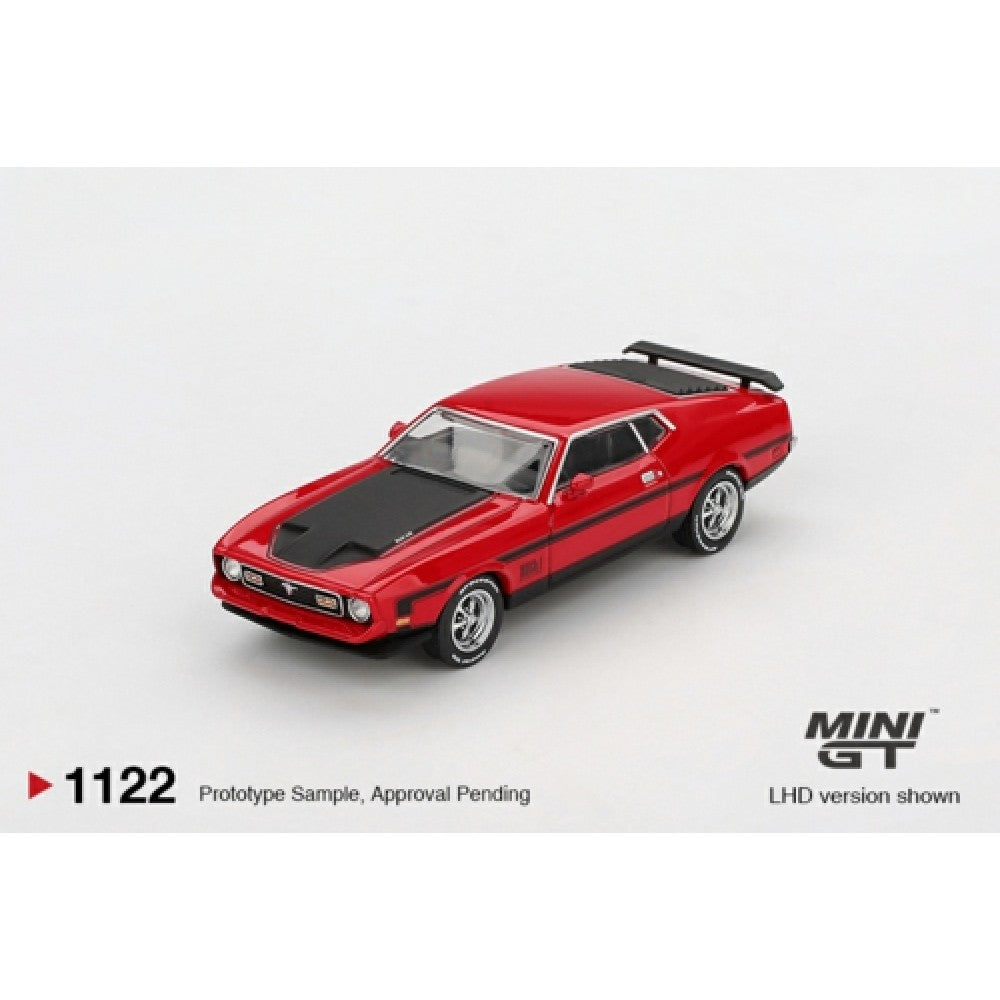 PRE ORDER STOCKS DUE FEBRUARY / MARCH 2026 1/64 MINI GT MGT01122-BL FORD MUSTANG MACH1 1971 RACE RED (LHD) - BLISTER PACKAGING