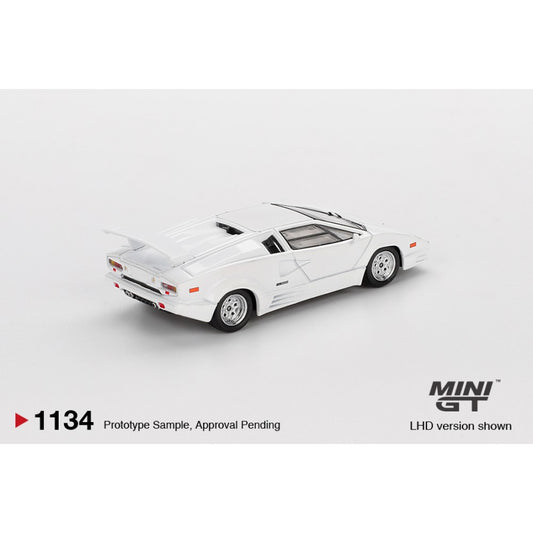 Lamborghini Countach 25TH Anniversary White (LHD) Blister Packaging 1:64 Mini GT Model Car (MGT01134-BL)