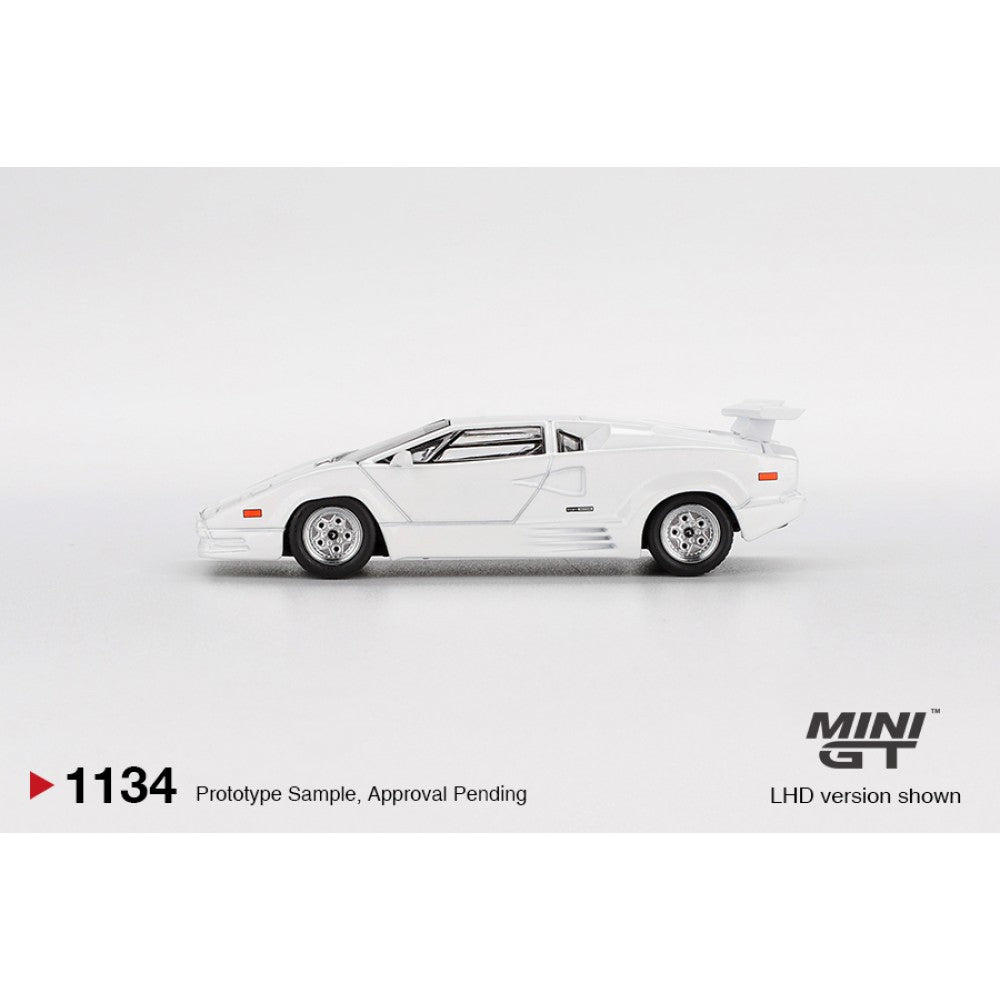 Lamborghini Countach 25TH Anniversary White (LHD) Blister Packaging 1:64 Mini GT Model Car (MGT01134-BL)