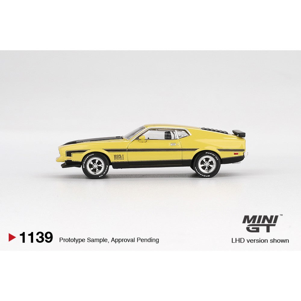 Ford Mustang Mach 1 Grabber Yellow (LHD) 1:64 Mini GT Model Car (MGT01139-L)