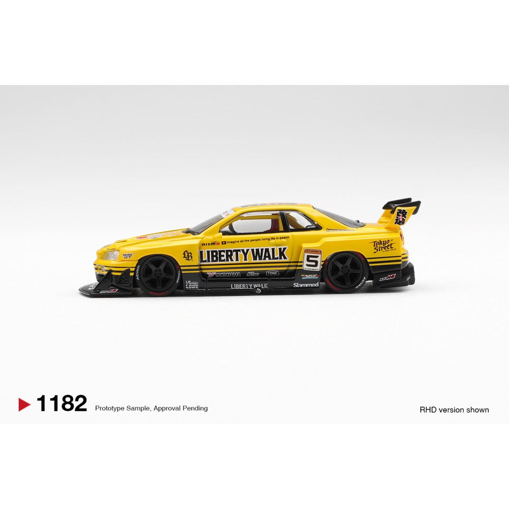 Pre-Order – Nissan LB-ER34 Super Silhouette Skyline Sport Yellow (RHD) Blister Packaging 1:64 Mini GT Model Car (MGT01182-BL) Stocks Due Oct / Nov 2026