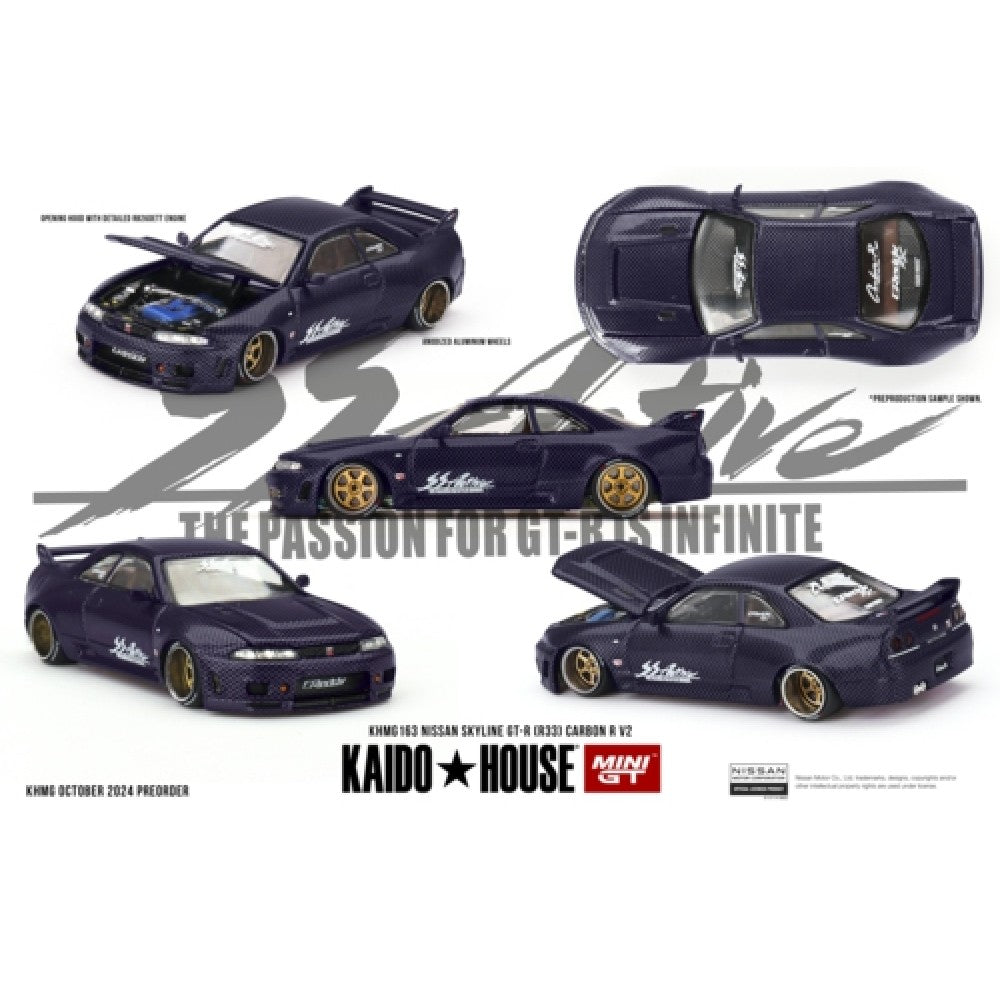 1:64 MINI GT MGTKHMG163 KAIDO HOUSE NISSAN SKYLINE GT-R (R33) ACTIVE CARBON R V2