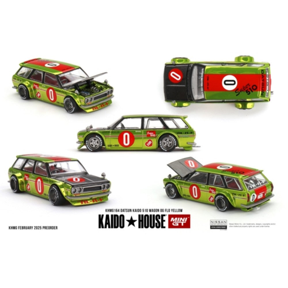 1:64 MINI GT MGTKHMG164 DATSUN KAIDO 510 WAGON OG FLO YELLOW