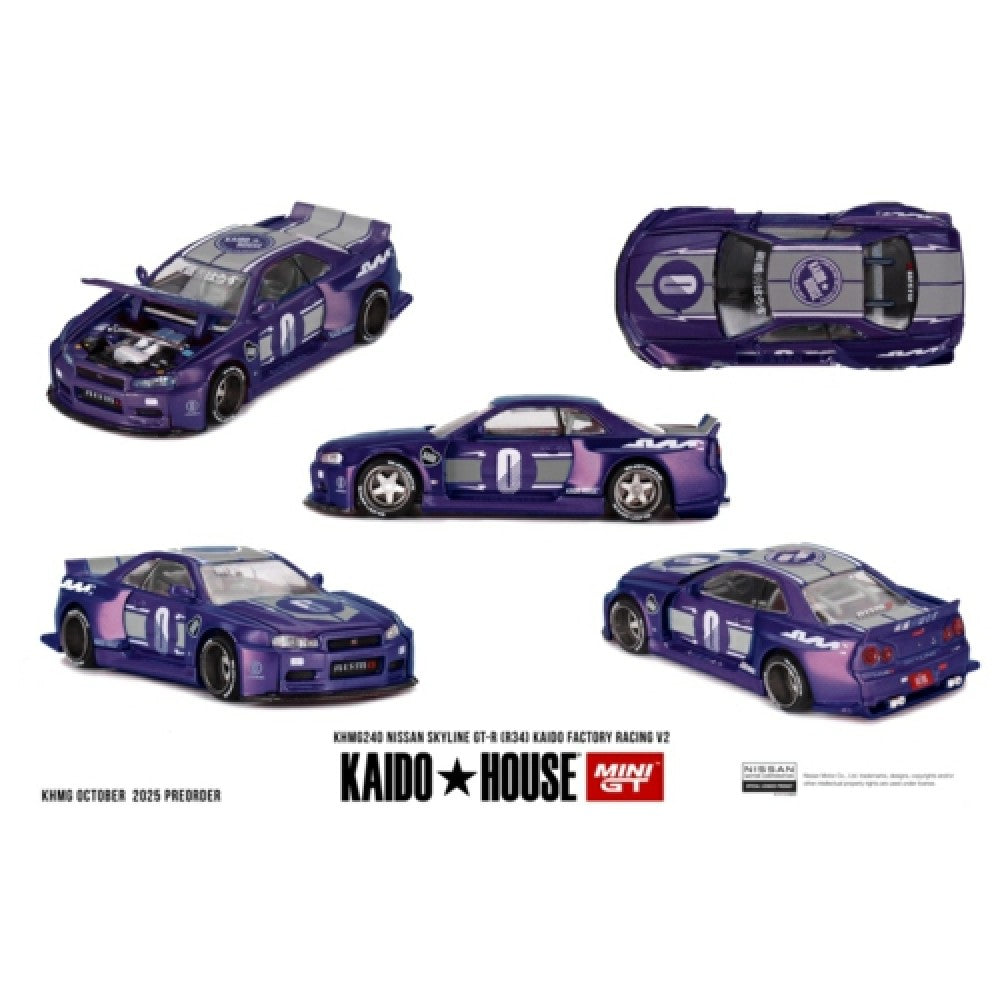 Pre-Order - 1:64 MINI GT Nissan Skyline GT-R (R34) Kaido Racing Factory V2 MGTKHMG240 Stocks Due May / Jun 2026