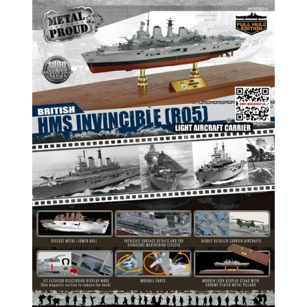 Available to Order – British HMS Invincible R05 -light Aircraft Carrier - Full Hull 1:700 Forces Valor Model (MP953001A)